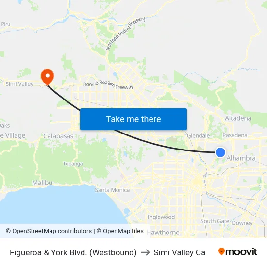 Figueroa & York Blvd. (Westbound) to Simi Valley Ca map