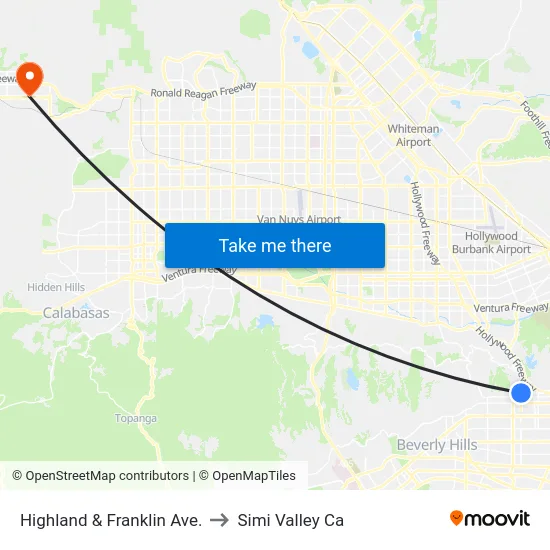 Highland & Franklin Ave. to Simi Valley Ca map