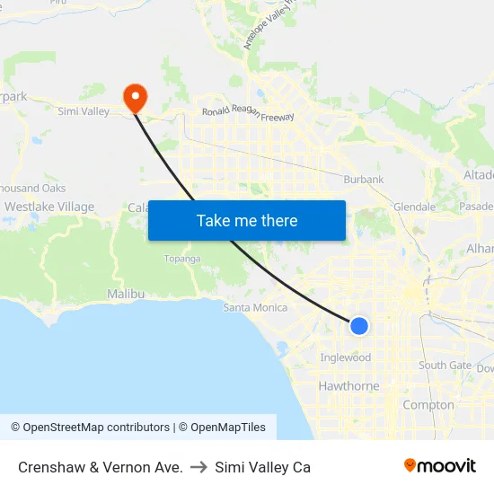 Crenshaw & Vernon Ave. to Simi Valley Ca map