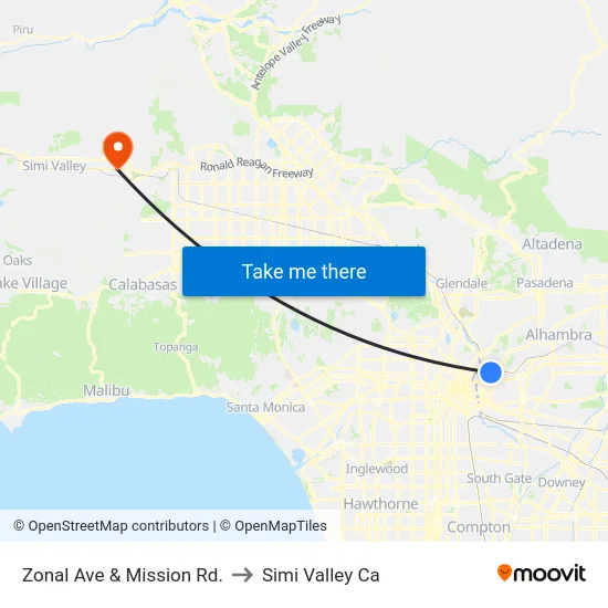 Zonal Ave & Mission Rd. to Simi Valley Ca map