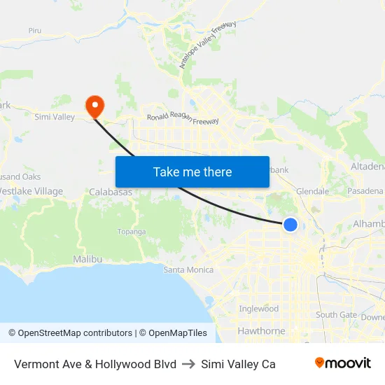 Vermont Ave & Hollywood Blvd to Simi Valley Ca map