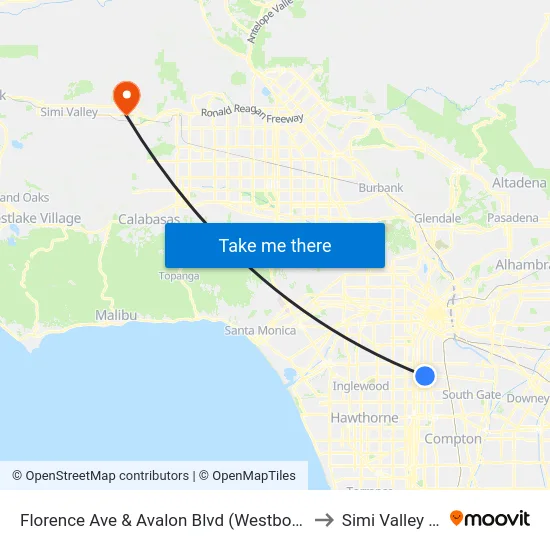 Florence Ave & Avalon Blvd (Westbound) to Simi Valley Ca map
