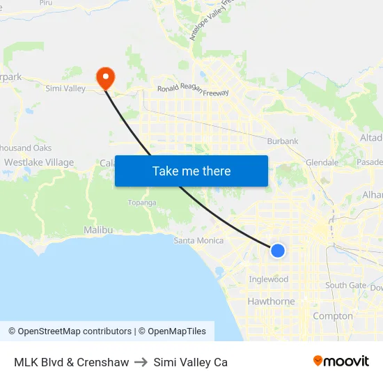 MLK Blvd & Crenshaw to Simi Valley Ca map