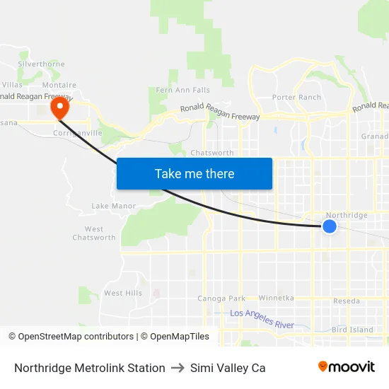Northridge Metrolink Station to Simi Valley Ca map