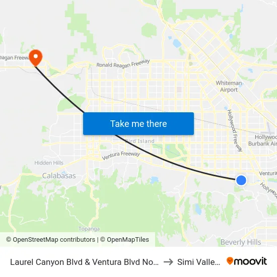 Laurel Canyon Blvd & Ventura Blvd Northbound to Simi Valley Ca map