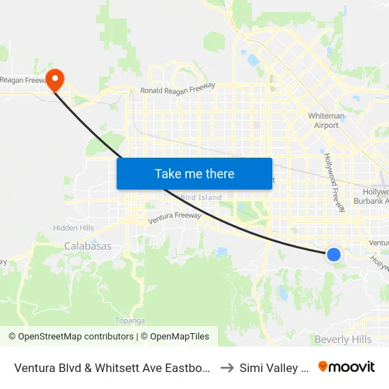Ventura Blvd & Whitsett Ave Eastbound to Simi Valley Ca map