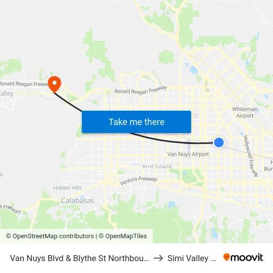 Van Nuys Blvd & Blythe St Northbound to Simi Valley Ca map