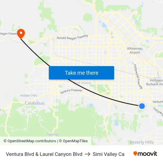 Ventura Blvd & Laurel Canyon Blvd to Simi Valley Ca map