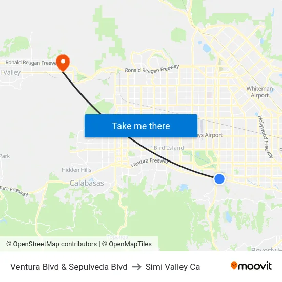 Ventura Blvd & Sepulveda Blvd to Simi Valley Ca map