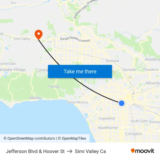Jefferson Blvd & Hoover St to Simi Valley Ca map