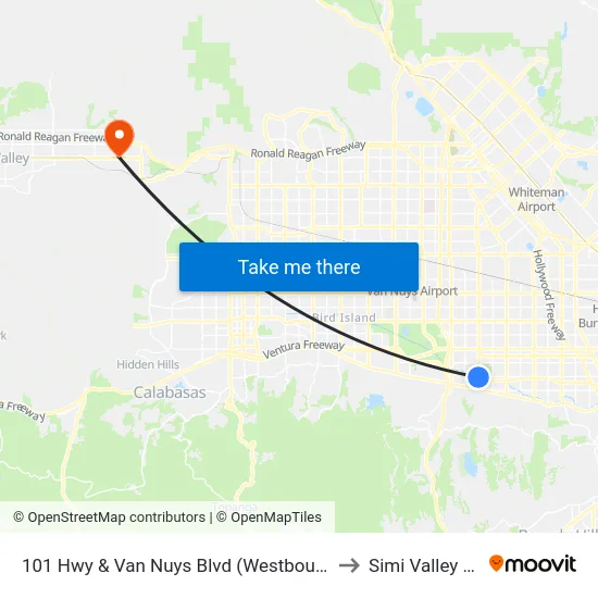101 Hwy & Van Nuys Blvd (Westbound) to Simi Valley Ca map