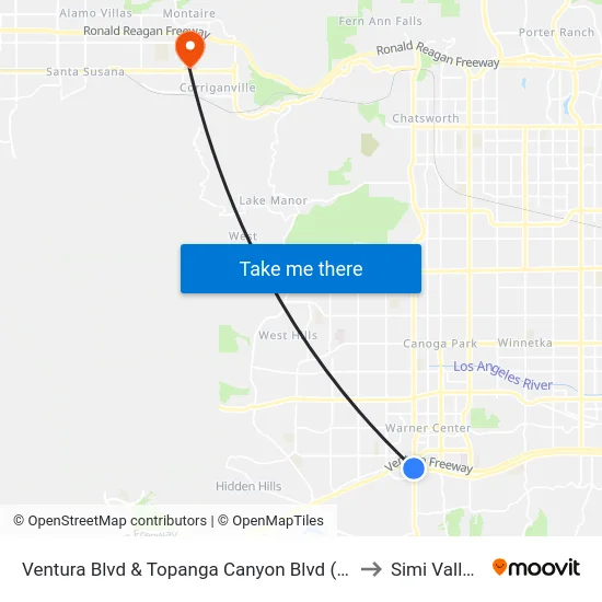 Ventura Blvd & Topanga Canyon Blvd (Westbound) to Simi Valley Ca map
