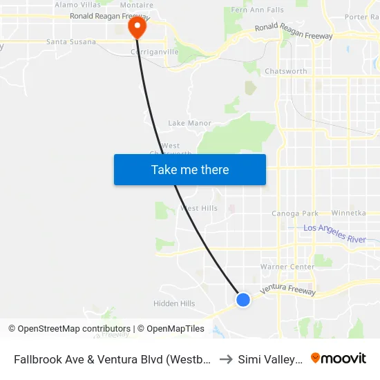 Fallbrook Ave & Ventura Blvd (Westbound) to Simi Valley Ca map