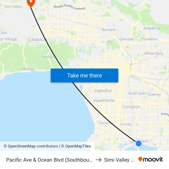 Pacific Ave & Ocean Blvd (Southbound) to Simi Valley Ca map