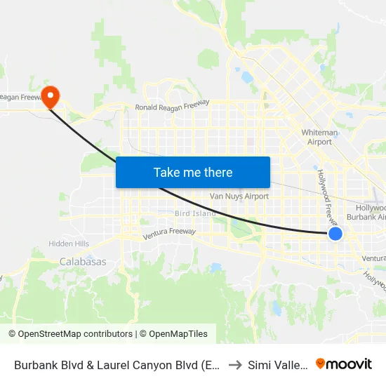 Burbank Blvd & Laurel Canyon Blvd (Eastbound) to Simi Valley Ca map