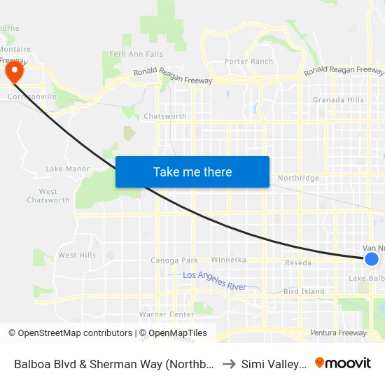 Balboa Blvd & Sherman Way (Northbound) to Simi Valley Ca map