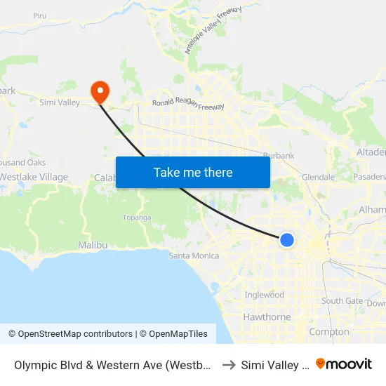 Olympic Blvd & Western Ave (Westbound) to Simi Valley Ca map