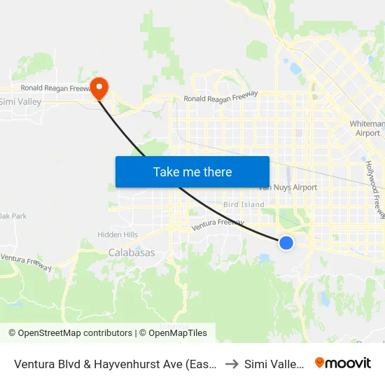 Ventura Blvd & Hayvenhurst Ave (Eastbound) to Simi Valley Ca map