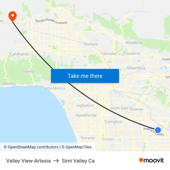 Valley View-Artesia to Simi Valley Ca map