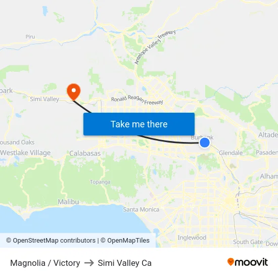 Magnolia / Victory to Simi Valley Ca map