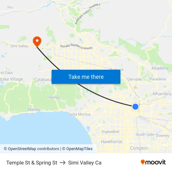 Temple St & Spring St to Simi Valley Ca map