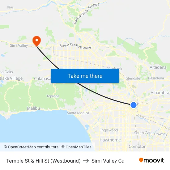 Temple St & Hill St (Westbound) to Simi Valley Ca map