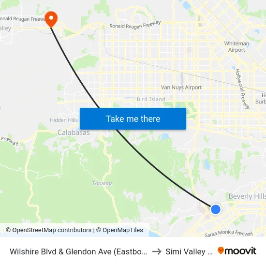 Wilshire Blvd & Glendon Ave (Eastbound) to Simi Valley Ca map