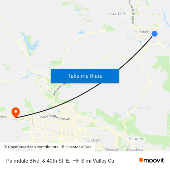 Palmdale Blvd. & 40th St. E. to Simi Valley Ca map