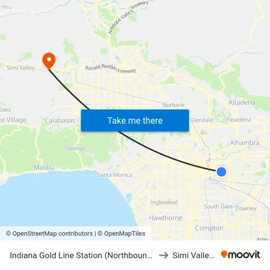 Indiana Gold Line Station (Northbound) (4305) to Simi Valley Ca map