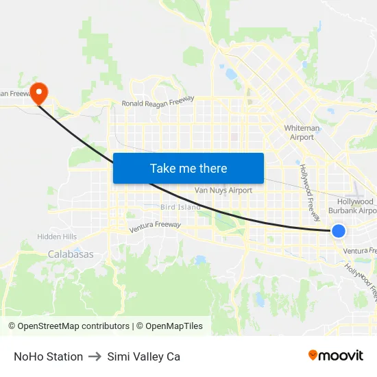 NoHo Station to Simi Valley Ca map