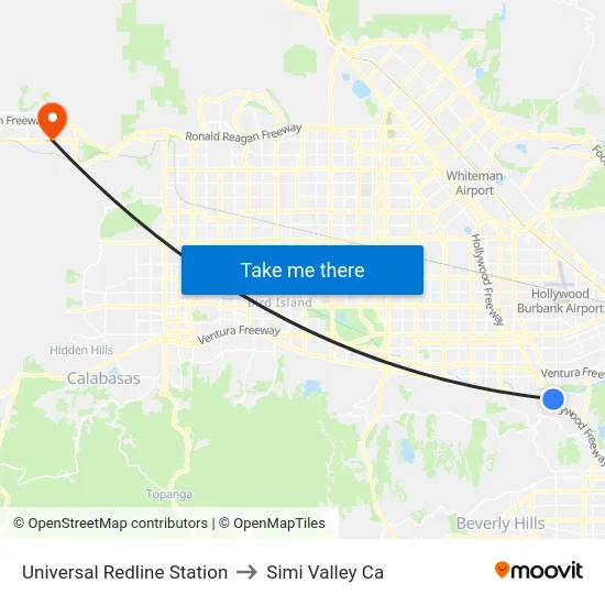 Universal Redline Station to Simi Valley Ca map