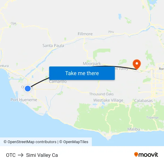 OTC to Simi Valley Ca map