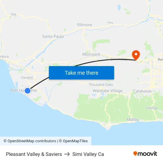 Pleasant Valley & Saviers to Simi Valley Ca map