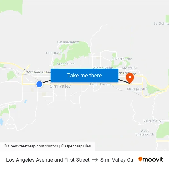Los Angeles Avenue and First Street to Simi Valley Ca map