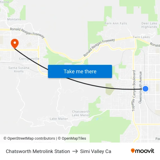 Chatsworth Metrolink Station to Simi Valley Ca map