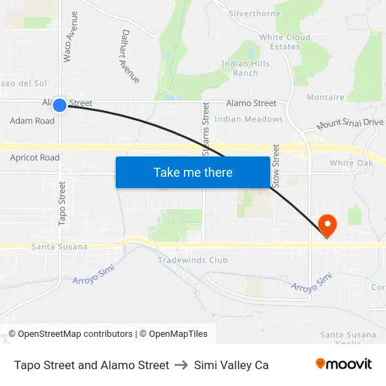 Tapo Street and Alamo Street to Simi Valley Ca map