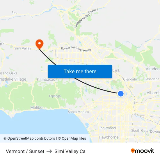 Vermont / Sunset to Simi Valley Ca map