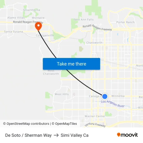 De Soto / Sherman Way to Simi Valley Ca map
