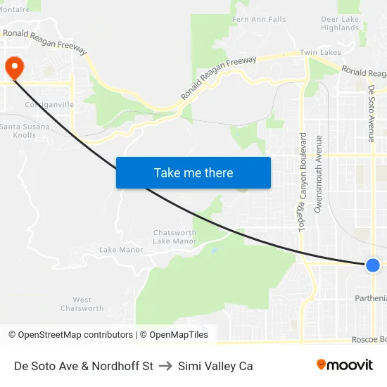 De Soto Ave & Nordhoff St to Simi Valley Ca map