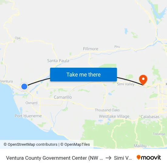 Ventura County Government Center (NW Victoria Ave/Telephone Rd) to Simi Valley Ca map