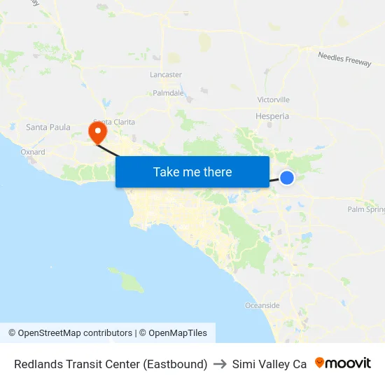 Redlands Transit Center (Eastbound) to Simi Valley Ca map