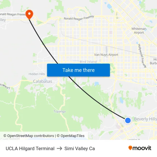 UCLA Hilgard Terminal to Simi Valley Ca map