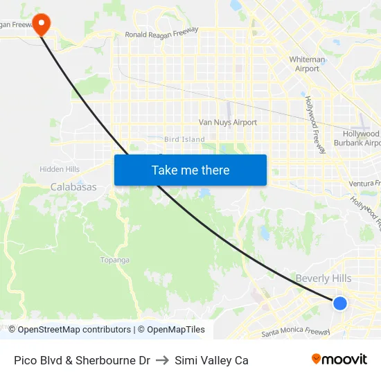 Pico Blvd & Sherbourne Dr to Simi Valley Ca map