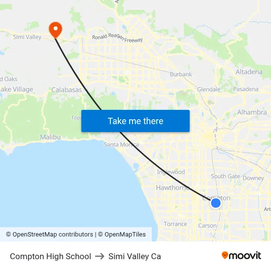 Compton High School to Simi Valley Ca map