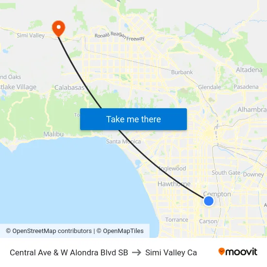 Central Ave & W Alondra Blvd SB to Simi Valley Ca map