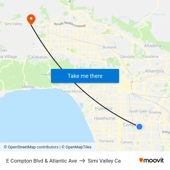 E Compton Blvd & Atlantic Ave to Simi Valley Ca map