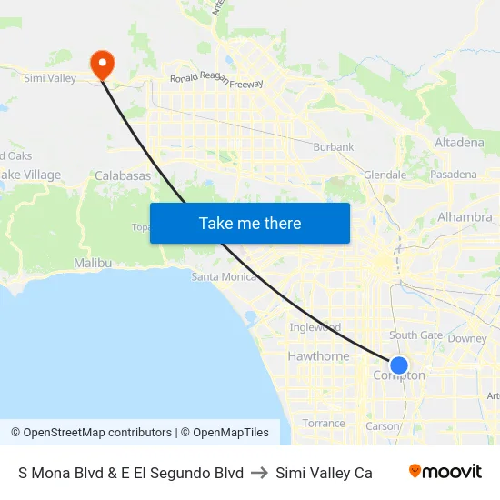 S Mona Blvd & E El Segundo Blvd to Simi Valley Ca map