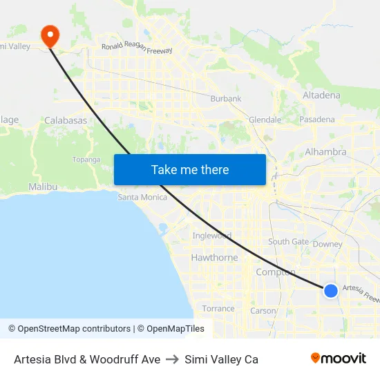 Artesia Blvd & Woodruff Ave to Simi Valley Ca map