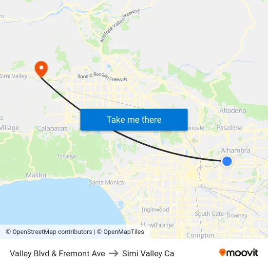 Valley Blvd & Fremont Ave to Simi Valley Ca map