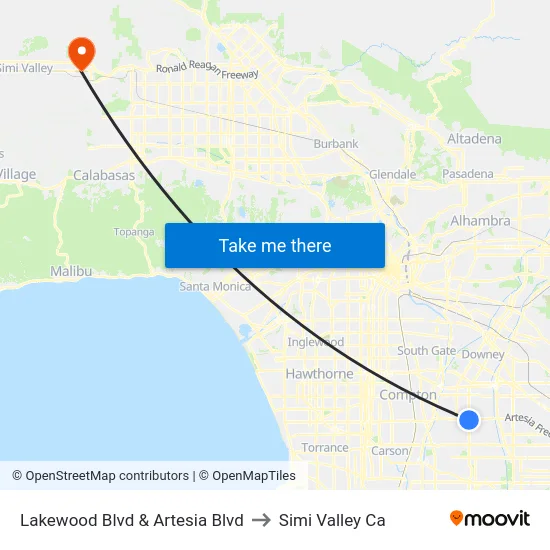 Lakewood Blvd & Artesia Blvd to Simi Valley Ca map